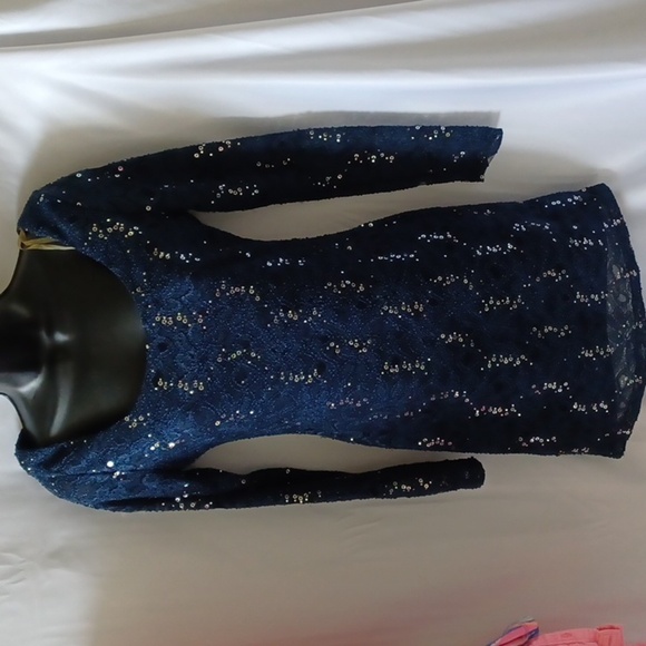 Ruby Rox Blue Lace Sequin Dress, open back, Jr M, NWT - Picture 1 of 8